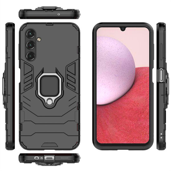 Samsung Galaxy A14 Hoesje, MobyDefend Dubbelgelaagde Pantsercase Met Standaard, Zwart