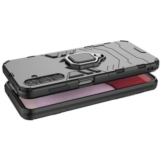 Samsung Galaxy A14 Hoesje - MobyDefend Dubbelgelaagde Pantsercase Met Standaard - Rood