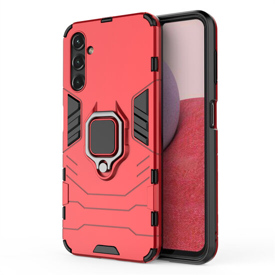 Samsung Galaxy A14 Hoesje - MobyDefend Dubbelgelaagde Pantsercase Met Standaard - Rood