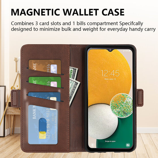 Samsung Galaxy A14 Hoesje - MobyDefend Luxe Wallet Book Case (Sluiting Zijkant) - Bruin