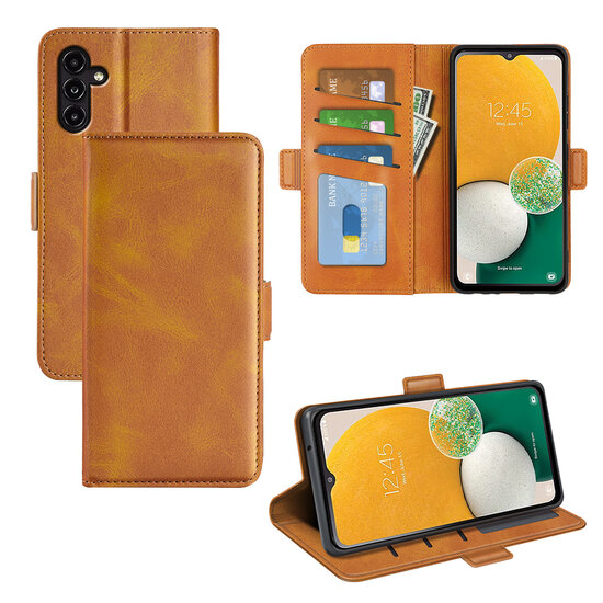 Samsung Galaxy A14 Hoesje - MobyDefend Luxe Wallet Book Case (Sluiting Zijkant) - Lichtbruin