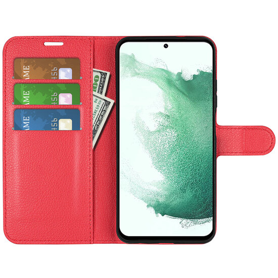 Samsung Galaxy S23 Plus (S23+) Hoesje, MobyDefend Kunstleren Wallet Book Case (Sluiting Voorkant), Rood