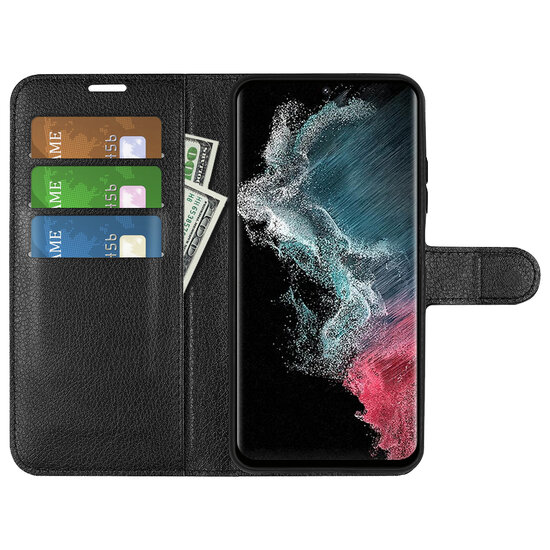 Samsung Galaxy S23 Ultra Hoesje, MobyDefend Kunstleren Wallet Book Case (Sluiting Voorkant), Zwart