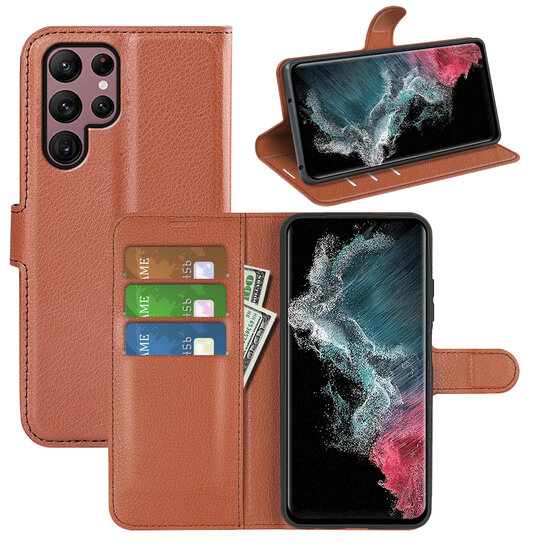 Samsung Galaxy S23 Ultra Hoesje, MobyDefend Kunstleren Wallet Book Case (Sluiting Voorkant), Bruin