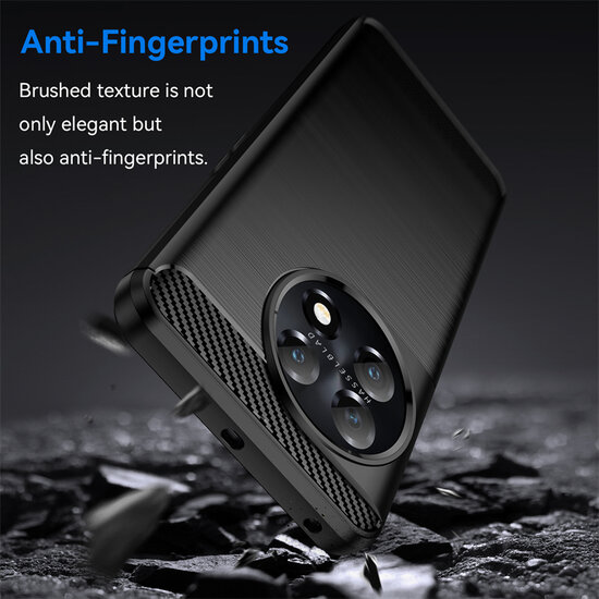 OnePlus 11 Hoesje - MobyDefend TPU Backcover - Geborstelde Metaal &amp; Carbon-Look - Zwart