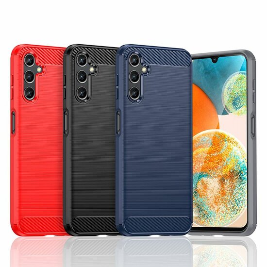 Samsung Galaxy A14 Hoesje - MobyDefend TPU Backcover - Geborstelde Metaal &amp; Carbon-Look - Zwart