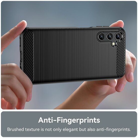 Samsung Galaxy A14 Hoesje - MobyDefend TPU Backcover - Geborstelde Metaal &amp; Carbon-Look - Zwart