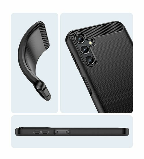 Samsung Galaxy A14 Hoesje - MobyDefend TPU Backcover - Geborstelde Metaal &amp; Carbon-Look - Blauw