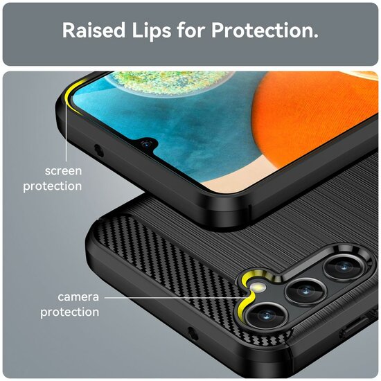 Samsung Galaxy A14 Hoesje - MobyDefend TPU Backcover - Geborstelde Metaal &amp; Carbon-Look - Rood