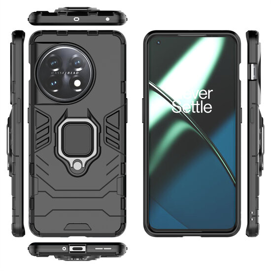 OnePlus 11 Hoesje - MobyDefend Dubbelgelaagde Pantsercase Met Standaard - Zwart