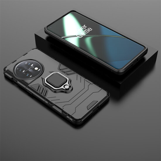 OnePlus 11 Hoesje - MobyDefend Dubbelgelaagde Pantsercase Met Standaard - Zwart