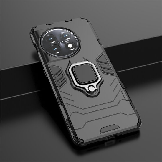 OnePlus 11 Hoesje - MobyDefend Dubbelgelaagde Pantsercase Met Standaard - Zwart