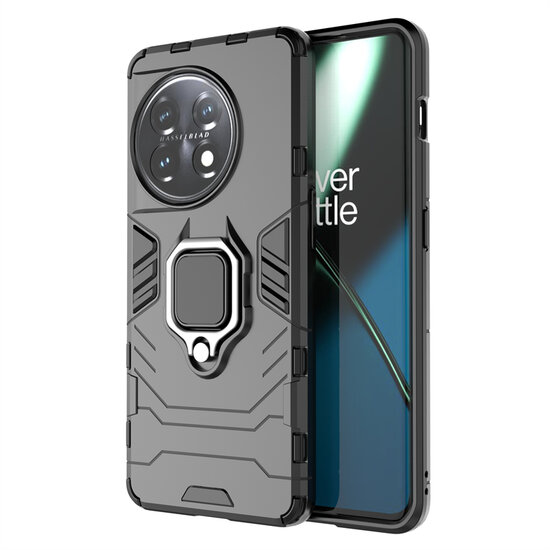 OnePlus 11 Hoesje - MobyDefend Dubbelgelaagde Pantsercase Met Standaard - Zwart