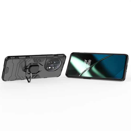 OnePlus 11 Hoesje - MobyDefend Dubbelgelaagde Pantsercase Met Standaard - Blauw