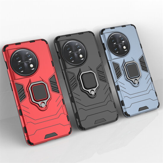 OnePlus 11 Hoesje - MobyDefend Dubbelgelaagde Pantsercase Met Standaard - Rood