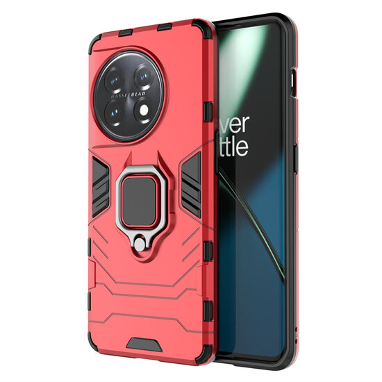 OnePlus 11 Hoesje - MobyDefend Dubbelgelaagde Pantsercase Met Standaard - Rood