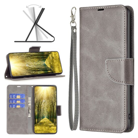 Motorola Moto G13 / G23 / G53 Hoesje, MobyDefend Wallet Book Case Met Koord, Grijs