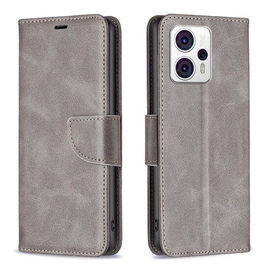Motorola Moto G13 / G23 / G53 Hoesje - MobyDefend Wallet Book Case Met Koord - Grijs