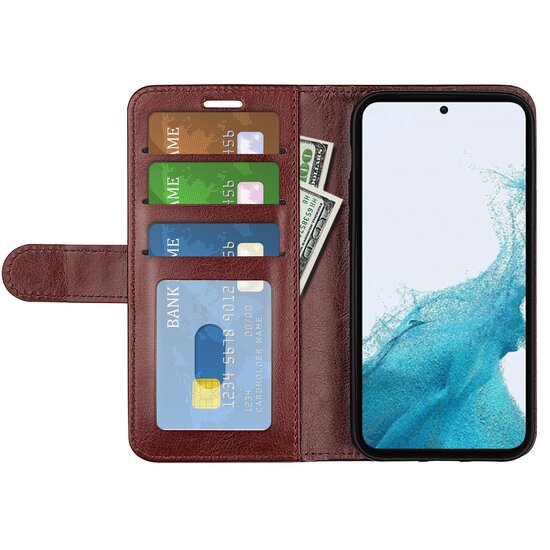 Samsung Galaxy A54 Hoesje, MobyDefend Wallet Book Case (Sluiting Achterkant), Bruin