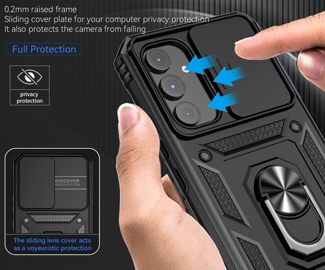 Samsung Galaxy A14 Hoesje - MobyDefend Pantsercase Met Draaibare Ring - Zwart