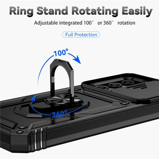 Samsung Galaxy A14 Hoesje, MobyDefend Pantsercase Met Draaibare Ring, Zilvergrijs