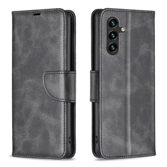 Samsung Galaxy A14 Hoesje, MobyDefend Wallet Book Case Met Koord, Zwart