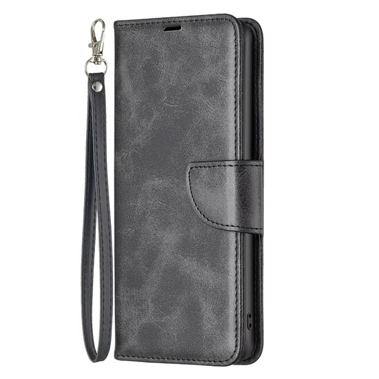 Samsung Galaxy A14 Hoesje, MobyDefend Wallet Book Case Met Koord, Zwart