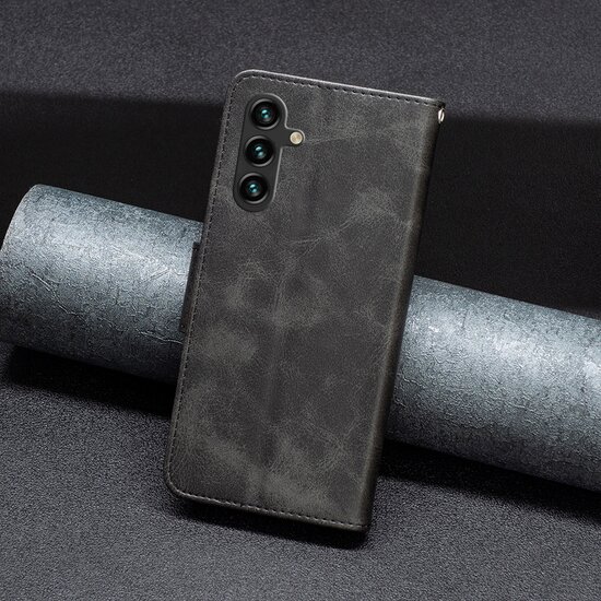 Samsung Galaxy A14 Hoesje - MobyDefend Wallet Book Case Met Koord - Zwart