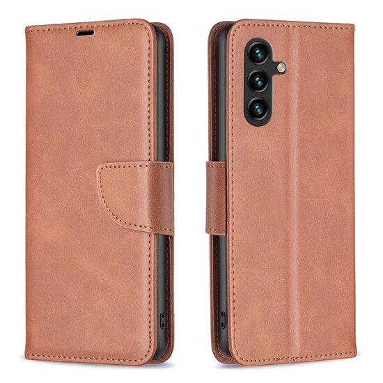 Samsung Galaxy A14 Hoesje, MobyDefend Wallet Book Case Met Koord, Bruin