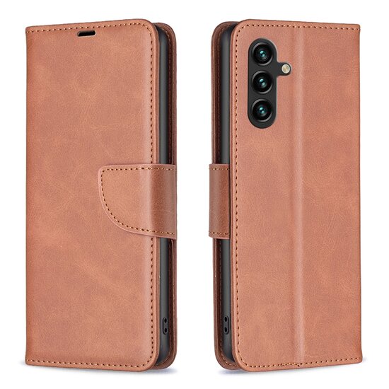Samsung Galaxy A14 Hoesje - MobyDefend Wallet Book Case Met Koord - Bruin