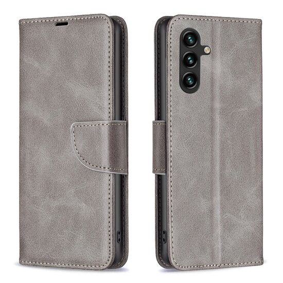 Samsung Galaxy A14 Hoesje, MobyDefend Wallet Book Case Met Koord, Grijs