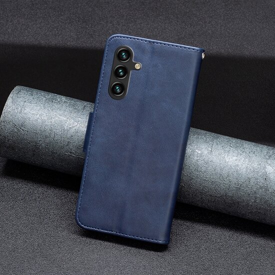 Samsung Galaxy A14 Hoesje - MobyDefend Wallet Book Case Met Koord - Blauw