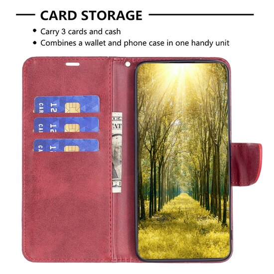 Samsung Galaxy A14 Hoesje, MobyDefend Wallet Book Case Met Koord, Rood