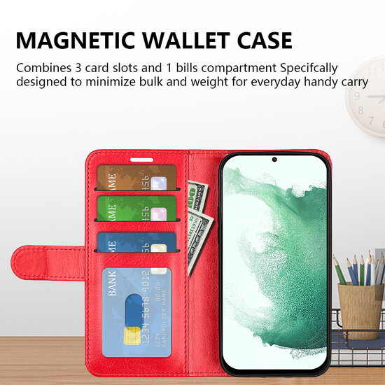 Samsung Galaxy S23 Plus (S23+) Hoesje, MobyDefend Wallet Book Case (Sluiting Achterkant), Bruin