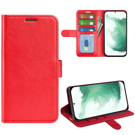 Samsung Galaxy S23 Plus (S23+) Hoesje, MobyDefend Wallet Book Case (Sluiting Achterkant), Rood