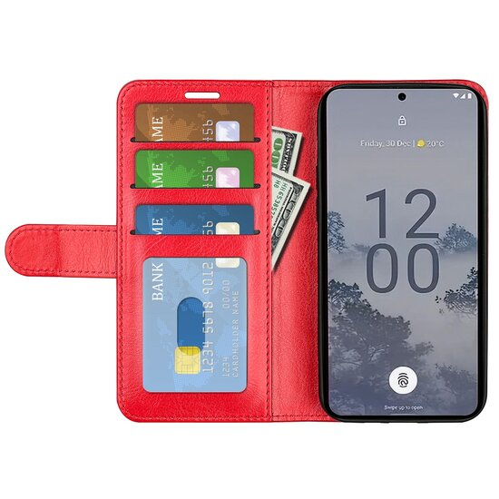 Nokia X30 Hoesje, MobyDefend Wallet Book Case (Sluiting Achterkant), Rood