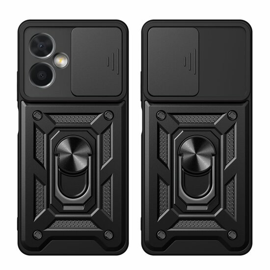 Xiaomi Redmi Note 12 5G Hoesje - MobyDefend Pantsercase Met Draaibare Ring - Blauw