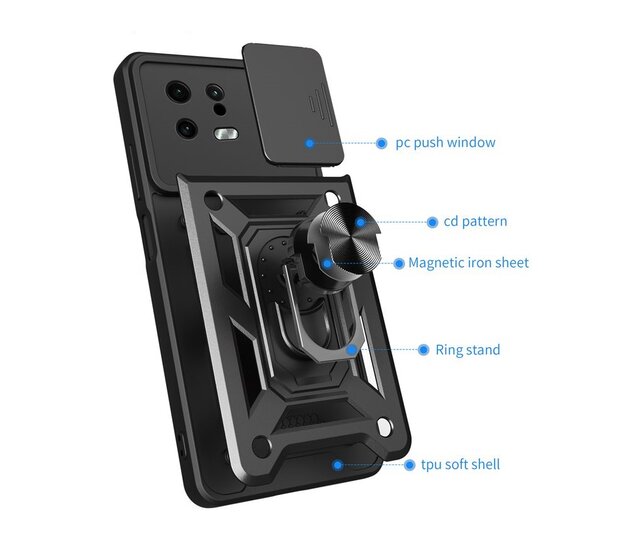 Xiaomi 13 Hoesje - MobyDefend Pantsercase Met Draaibare Ring - Rood