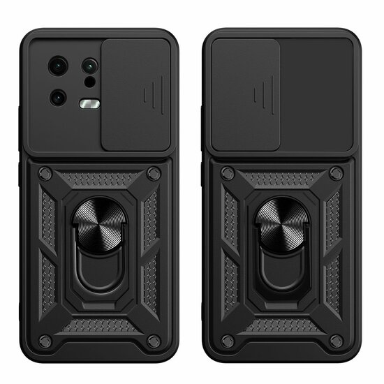 Xiaomi 13 Hoesje - MobyDefend Pantsercase Met Draaibare Ring - Rood