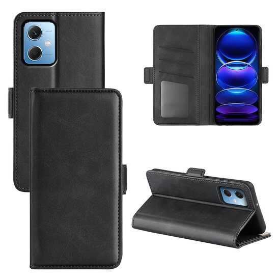 Xiaomi Redmi Note 12 5G Hoesje, MobyDefend Luxe Wallet Book Case (Sluiting Zijkant), Zwart