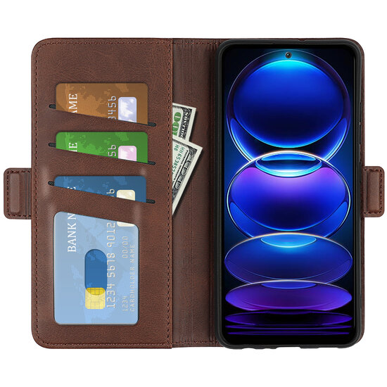 Xiaomi Redmi Note 12 5G Hoesje - MobyDefend Luxe Wallet Book Case (Sluiting Zijkant) - Bruin