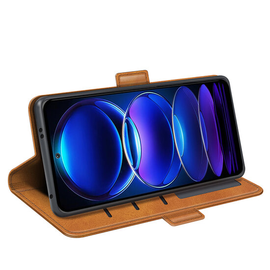 Xiaomi Redmi Note 12 5G Hoesje - MobyDefend Luxe Wallet Book Case (Sluiting Zijkant) - Lichtbruin