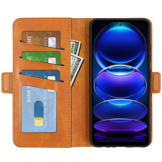Xiaomi Redmi Note 12 5G Hoesje - MobyDefend Luxe Wallet Book Case (Sluiting Zijkant) - Lichtbruin