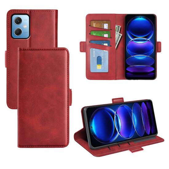 Xiaomi Redmi Note 12 5G Hoesje, MobyDefend Luxe Wallet Book Case (Sluiting Zijkant), Rood