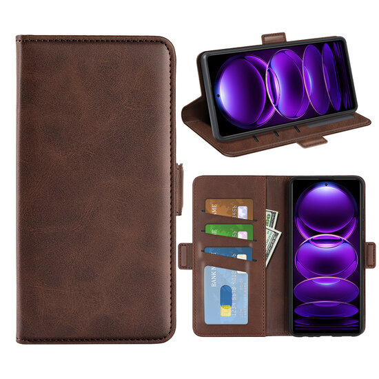 Xiaomi Redmi Note 12 Pro Plus 5G Hoesje - MobyDefend Luxe Wallet Book Case (Sluiting Zijkant) - Bruin