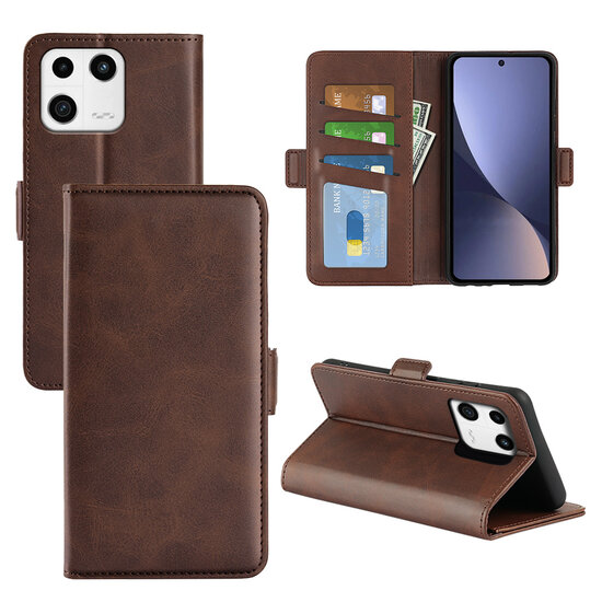 Xiaomi 13 Hoesje, MobyDefend Luxe Wallet Book Case (Sluiting Zijkant), Bruin