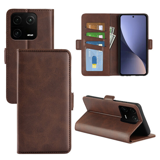 Xiaomi 13 Pro Hoesje, MobyDefend Luxe Wallet Book Case (Sluiting Zijkant), Bruin