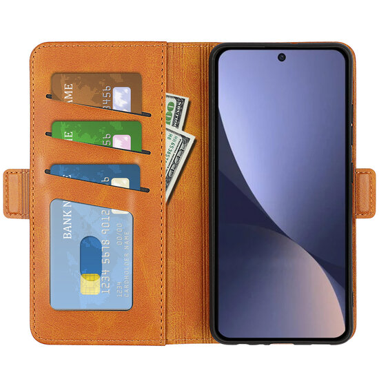 Xiaomi 13 Pro Hoesje, MobyDefend Luxe Wallet Book Case (Sluiting Zijkant), Lichtbruin