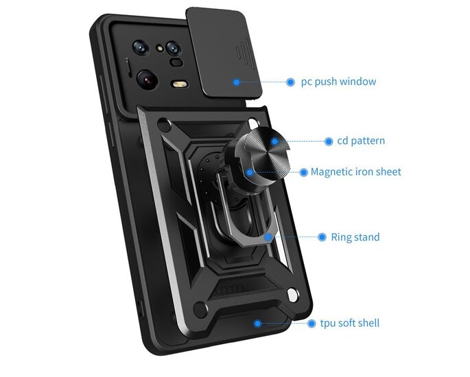 Xiaomi 13 Pro Hoesje - MobyDefend Pantsercase Met Draaibare Ring - Zwart