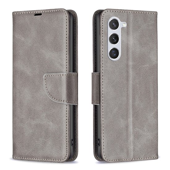 Samsung Galaxy S23 Hoesje, MobyDefend Wallet Book Case Met Koord, Grijs